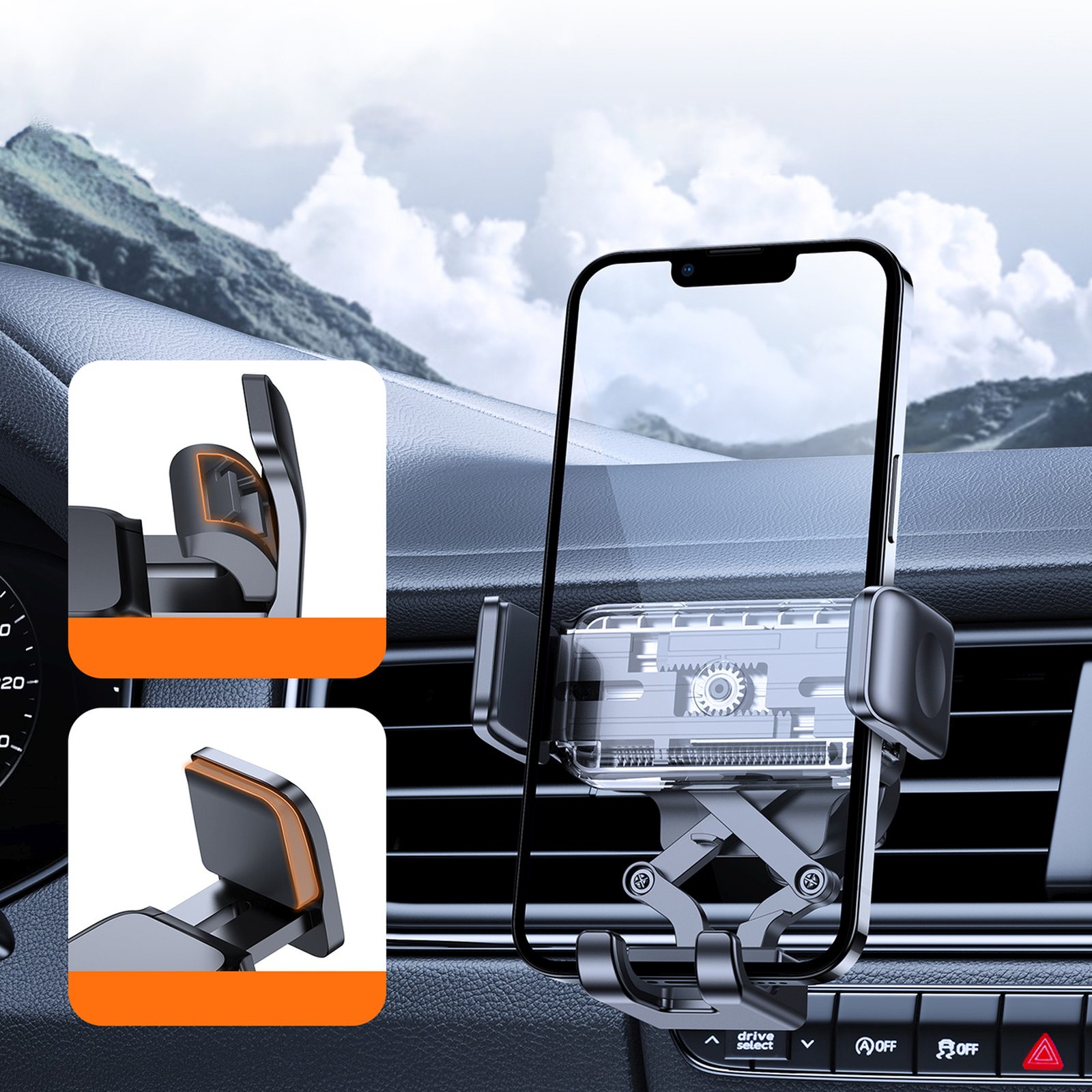 Automobilio Telefono Laikiklis Priekinio Stiklo Grotelėms - Juodas