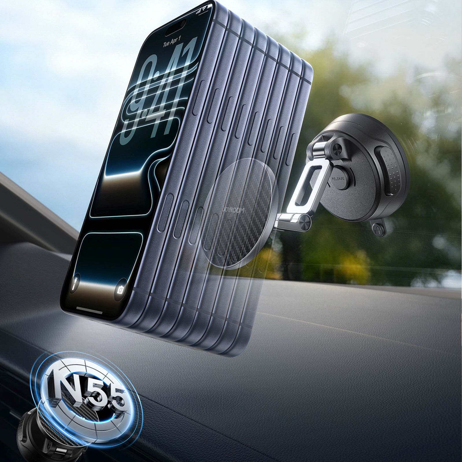 Magnetinis Automobilio Laikiklis Su Siurbtuku Priekiniam Stiklui, Skirtas Prietaisų Skydeliui - Juodas