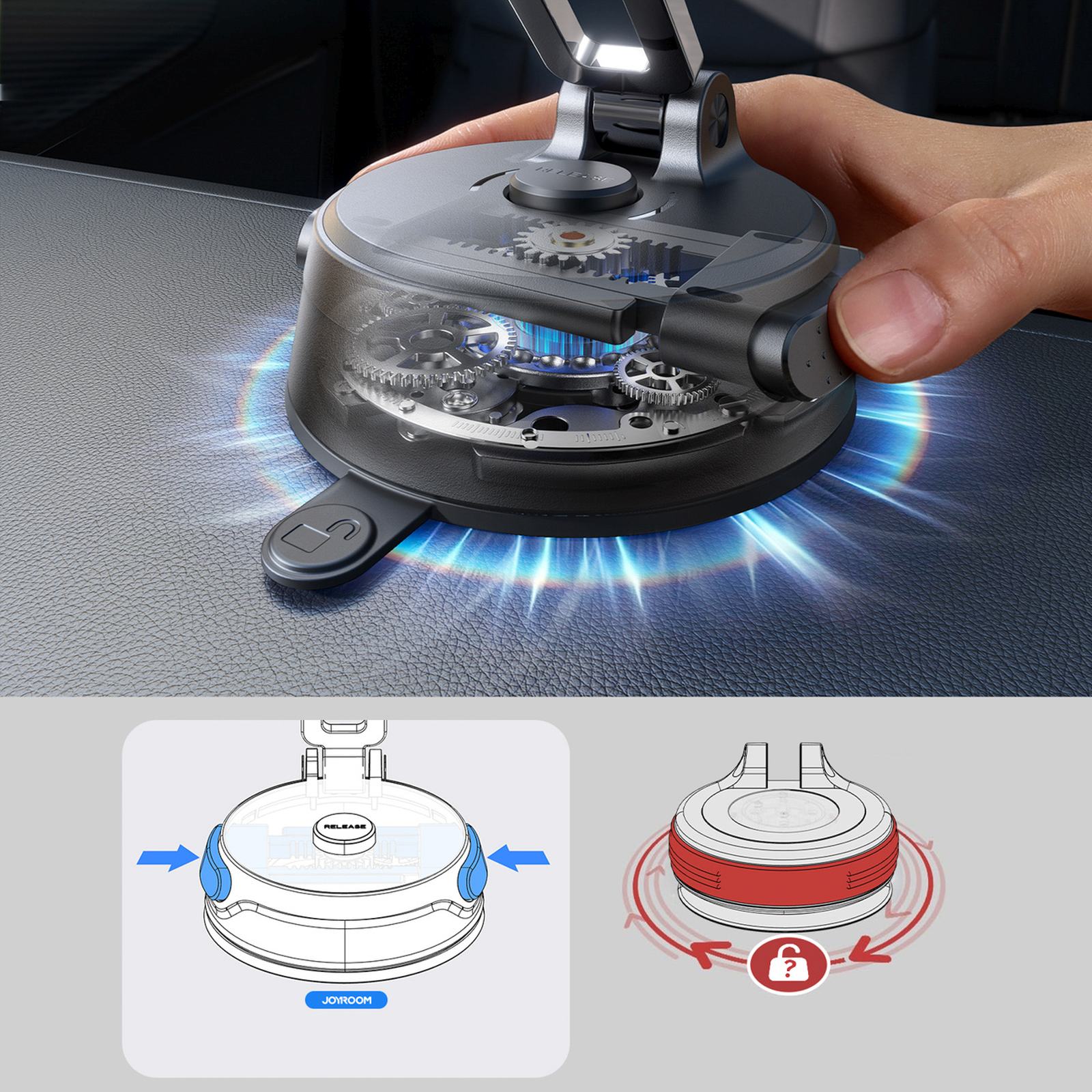 Magnetinis Automobilio Laikiklis Su Siurbtuku Priekiniam Stiklui, Skirtas Prietaisų Skydeliui - Juodas