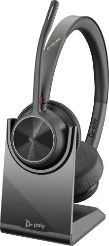 Poly Voyager 4320 MS Teams Belaidės ausinės, Bluetooth, USB-C, +BT700 dongle, +Charging Stand, Juoda
