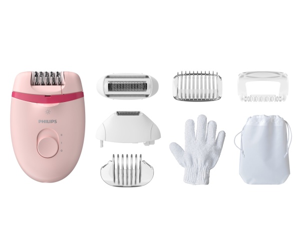 Philips Satinelle Essential BRE285/00 Kompaktiškas laidinis epiliatorius, Rausva