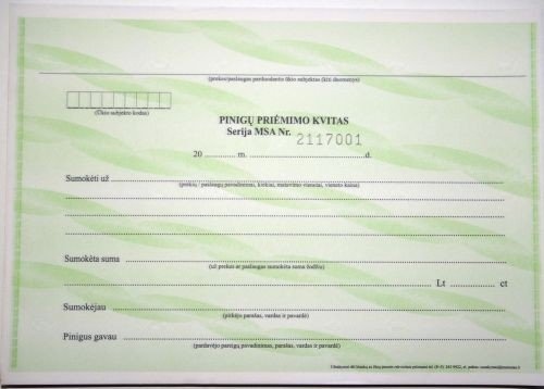 Pinigų priėmimo kvitas, su Nr., A5, 2x50 0720-036