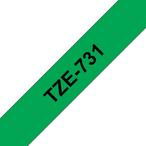 Brother TZe-731 (TZe731) Laminuotos ženklinimo juostos kasetė 12mm 8m, Black on Green