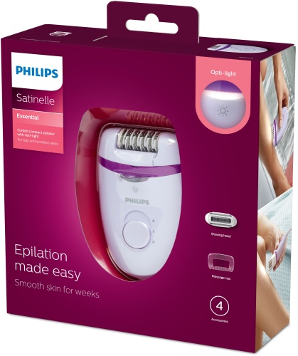 Philips Satinelle Essential BRE275/00 Kompaktiškas laidinis epiliatorius, Violetinė