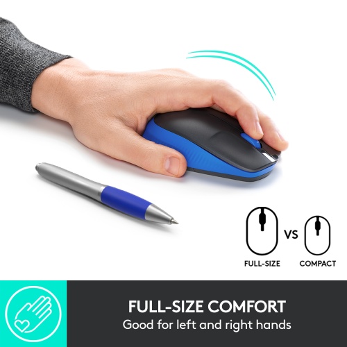 Logitech M190 Full-Size Belaidė pelė, RF Wireless, 1000 DPI, Mėlyna