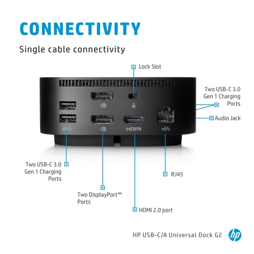 HP USB-C Dock G5 (26D32AA) (5TW10AA)Jungčių stotelė, Juoda