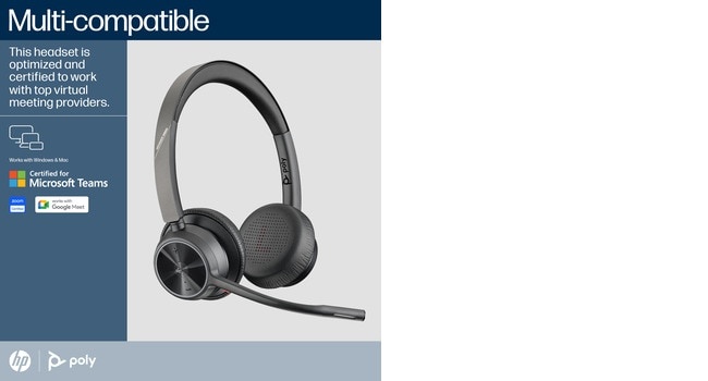 Poly Voyager 4320 MS Teams Belaidės ausinės, Bluetooth, USB-C, +BT700 dongle, +Charging Stand, Juoda