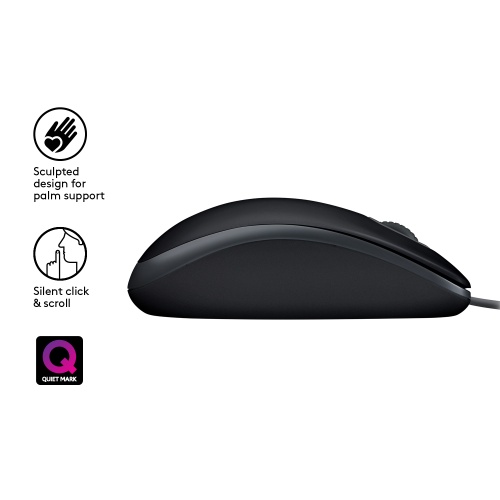 Logitech B110 Silent Laidinė pelė, USB-A, 1000 DPI, Juoda