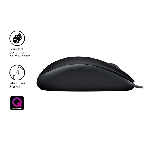 Logitech B110 Silent Laidinė pelė, USB-A, 1000 DPI, Juoda