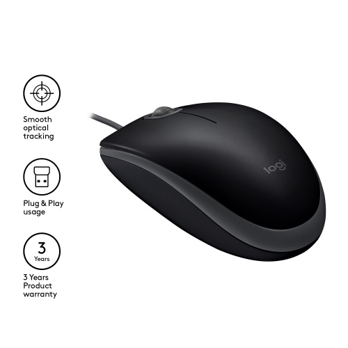 Logitech B110 Silent Laidinė pelė, USB-A, 1000 DPI, Juoda