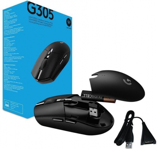 Logitech G305 Lightspeed Belaidė žaidimų pelė, RF Wireless + Bluetooth, 12000 DPI, Juoda