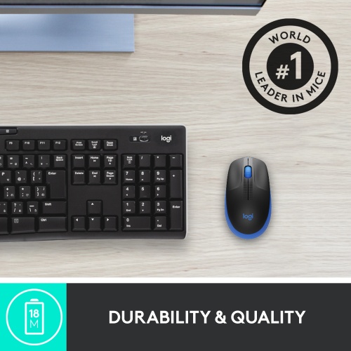 Logitech M190 Full-Size Belaidė pelė, RF Wireless, 1000 DPI, Mėlyna
