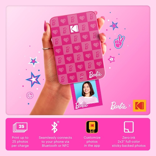Barbie x Kodak STEP Slim Momentinis mobilus nuotraukų spausdintuvas Colour ZINK 2x3'' 1ppm, BT, Pink