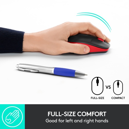 Logitech M190 Full-Size Belaidė pelė, RF Wireless, 1000 DPI, Raudona (SPEC)