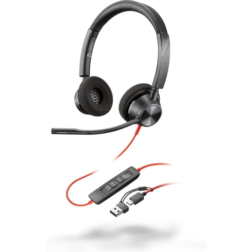Poly Blackwire 3320 Stereo Laidinės ausinės, USB-C/A Adapter, Juoda