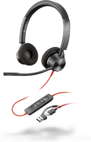 Poly Blackwire 3320 Stereo Laidinės ausinės, USB-C/A Adapter, Juoda