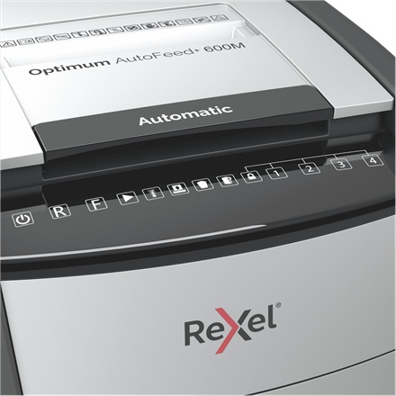 Rexel AutoFeed+ 600M Dokumentų naikiklis Micro cut shredding 2x15mm P-5 110L, 55 dB, Pilka/Juoda