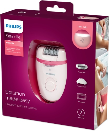 Philips Satinelle Essential BRE285/00 Kompaktiškas laidinis epiliatorius, Rausva