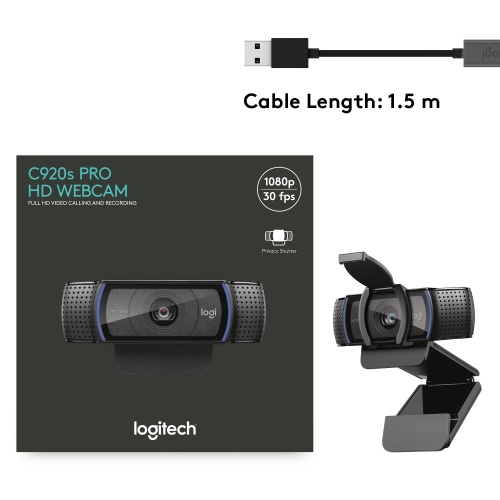 Logitech C920s PRO HD Internetinė kamera FHD 1920x1080, USB-A, Juoda