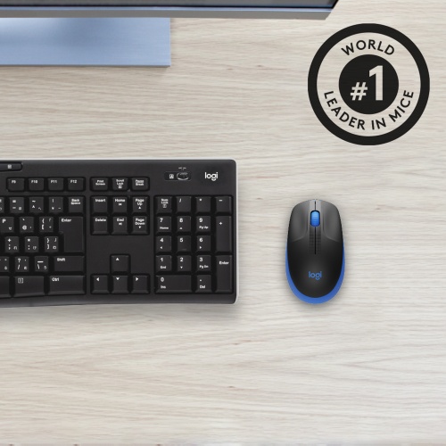 Logitech M190 Full-Size Belaidė pelė, RF Wireless, 1000 DPI, Mėlyna