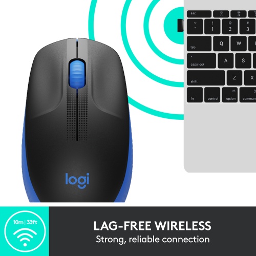 Logitech M190 Full-Size Belaidė pelė, RF Wireless, 1000 DPI, Mėlyna