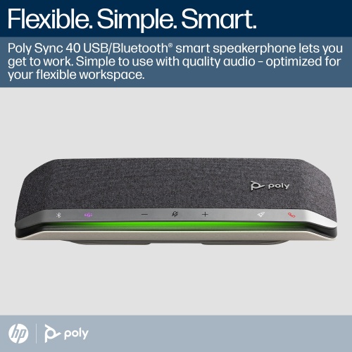 Poly Sync 40 MS Teams Belaidis Konferencinis garsiakalbis, Bluetooth, USB-A/USB-C, Silver