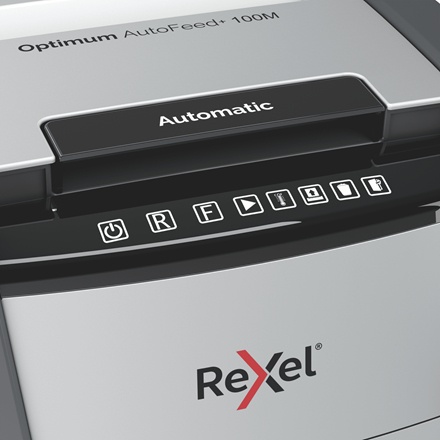 Rexel Optimum AutoFeed+ 100M Dokumentų naikiklis Micro-cut shredding 2x15mm P-5 34L 55dB, Grey/Black