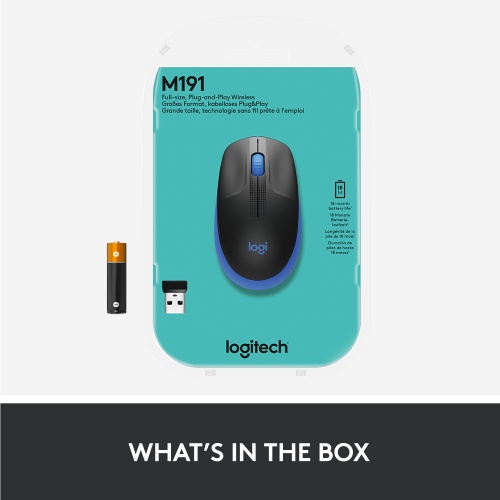 Logitech M190 Full-Size Belaidė pelė, RF Wireless, 1000 DPI, Mėlyna