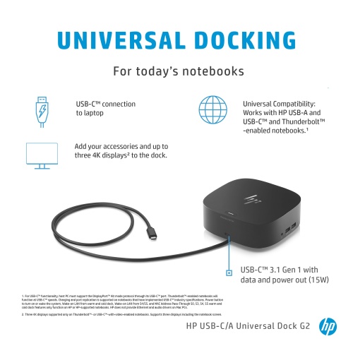 HP USB-C Dock G5 (26D32AA) (5TW10AA)Jungčių stotelė, Juoda