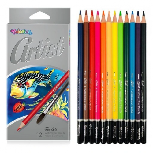 Spalvoti akvareliniai pieštukai Colorino Artist 12 spalvų ir teptukas