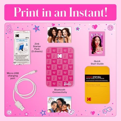 Barbie x Kodak STEP Slim Momentinis mobilus nuotraukų spausdintuvas Colour ZINK 2x3'' 1ppm, BT, Pink