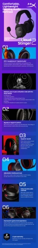 HyperX Cloud Stinger 2 Laidinės žaidimų ausinės, Juoda