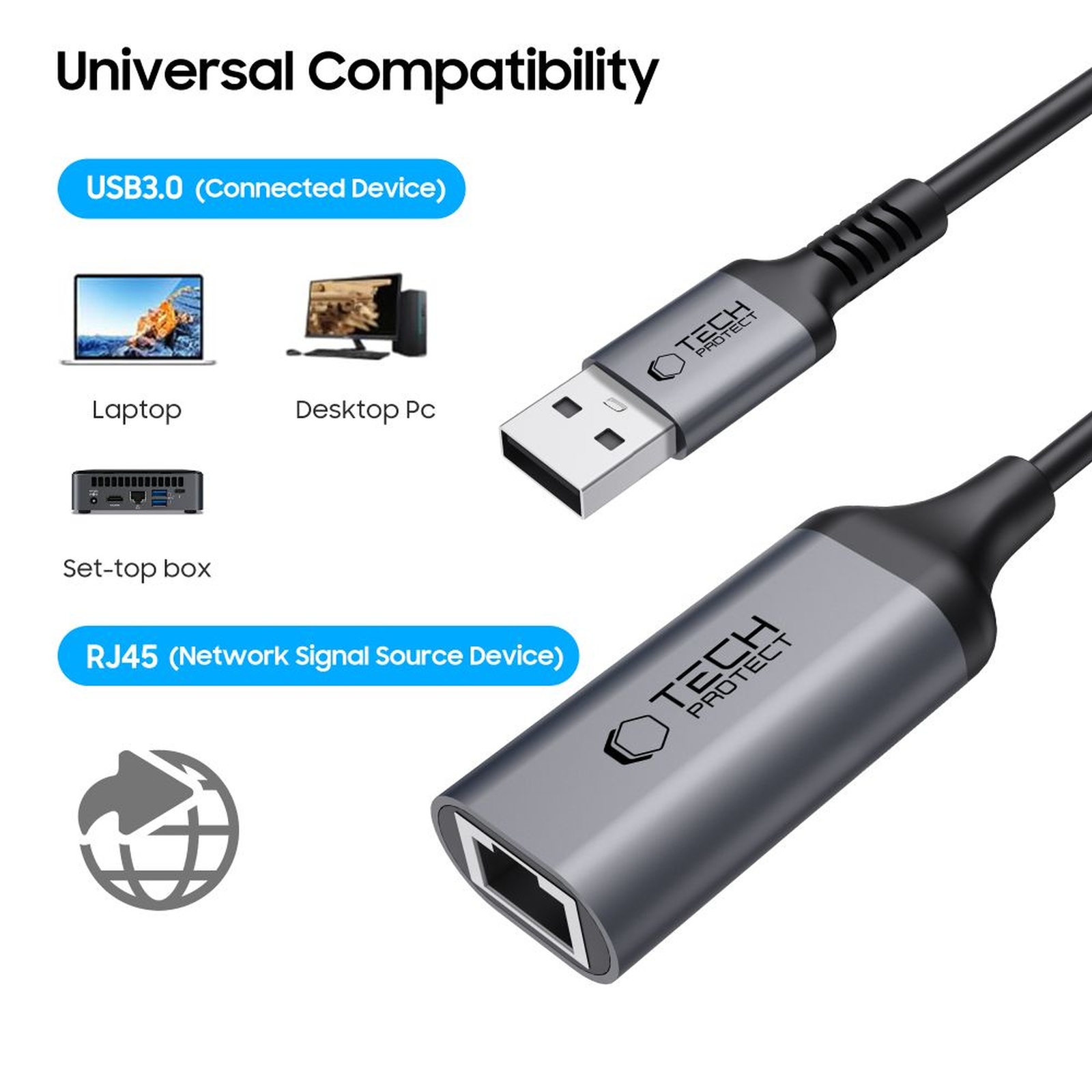 Adapteris Usb-a - Ethernet Rj45 1000mbps - Juodas