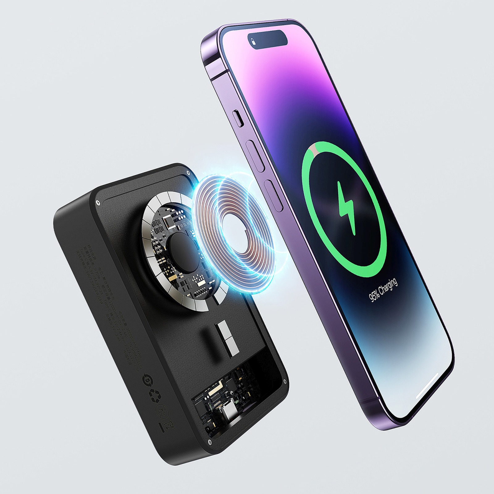 Magnetinis 20000mah 20w "enerfill Fm41" Maitinimo Blokas Su Usb-c 30 Cm Kabeliu - Juodas