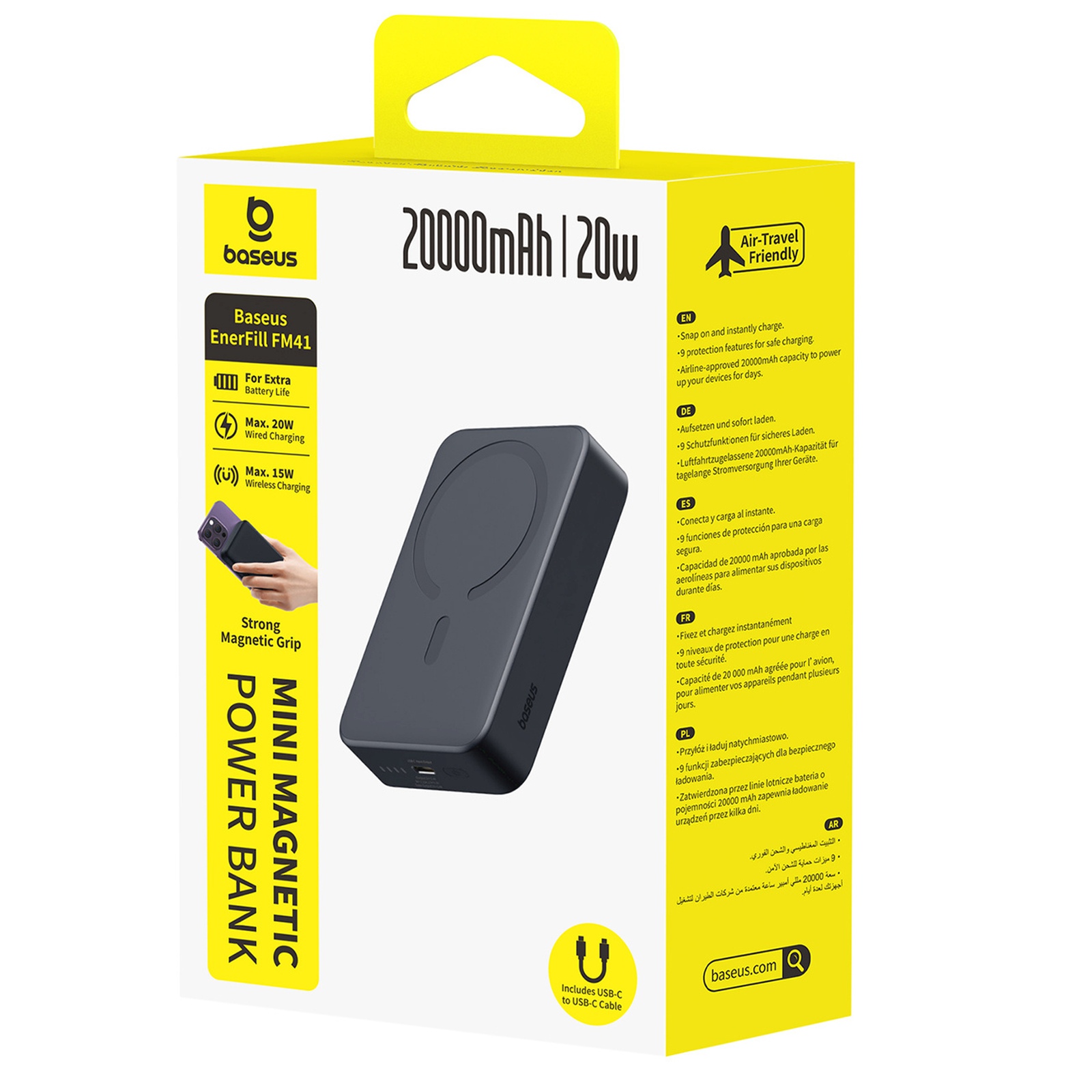 Magnetinis 20000mah 20w "enerfill Fm41" Maitinimo Blokas Su Usb-c 30 Cm Kabeliu - Juodas