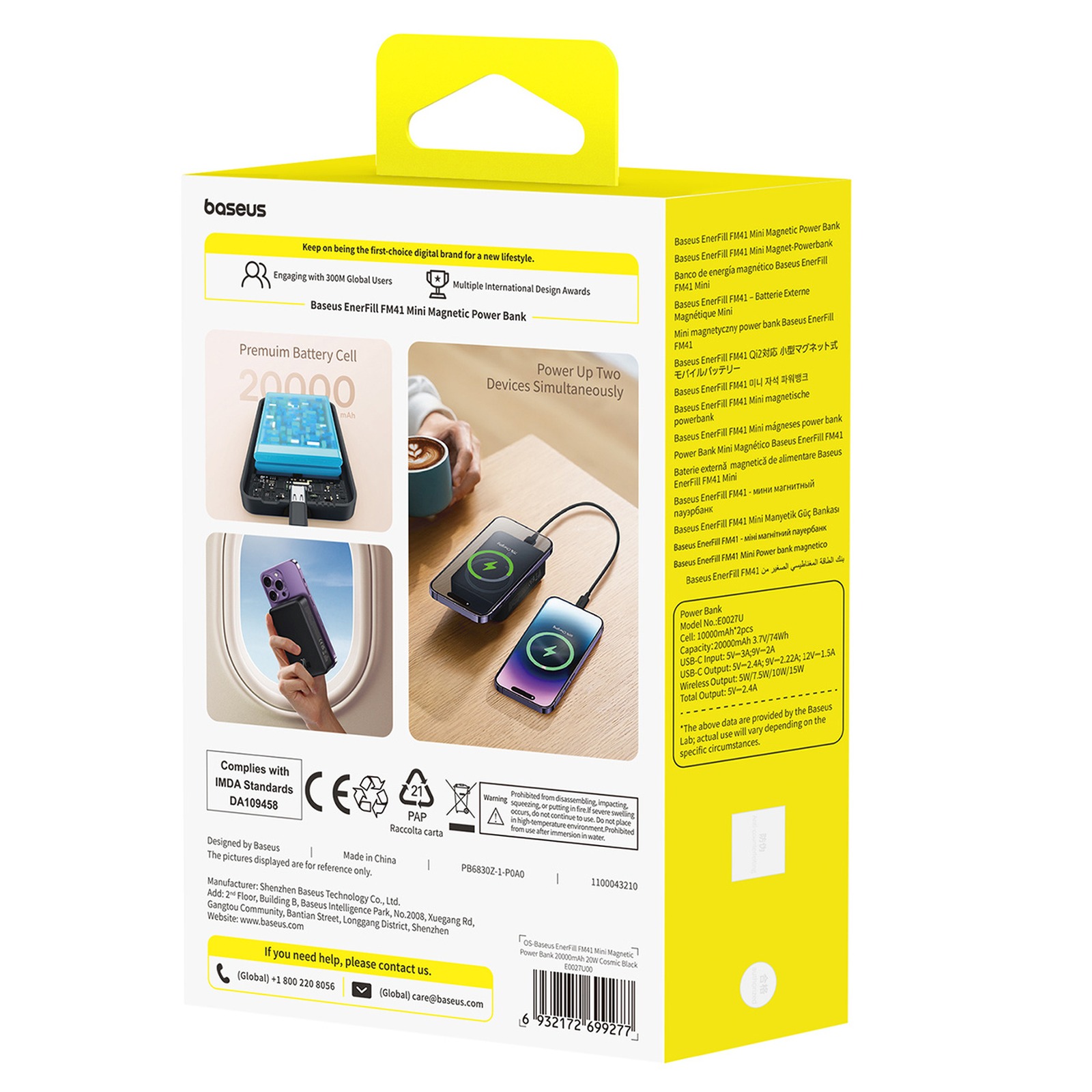 Magnetinis 20000mah 20w "enerfill Fm41" Maitinimo Blokas Su Usb-c 30 Cm Kabeliu - Juodas