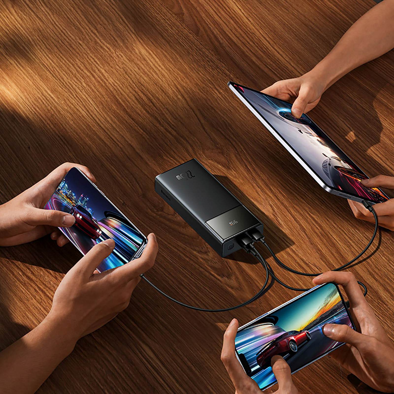 Powerbank 20000mah Usb-a Usb-c Su Ekrano Kabeliu 22,5w - Juodas