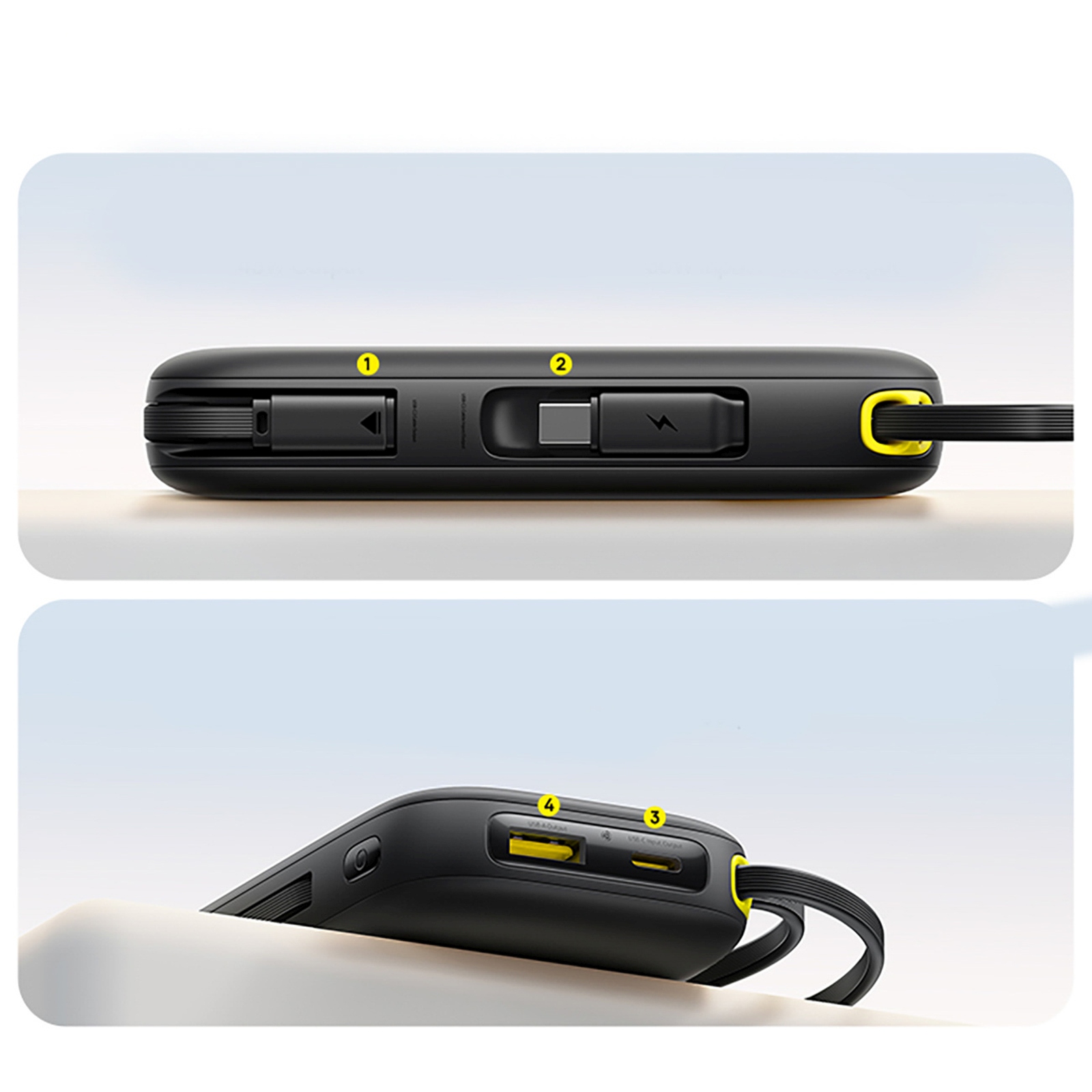 Powerbank 20000mah Usb-a Usb-c Su Ekranu Ir 2 Integruotais Laidais 45w - Juodas