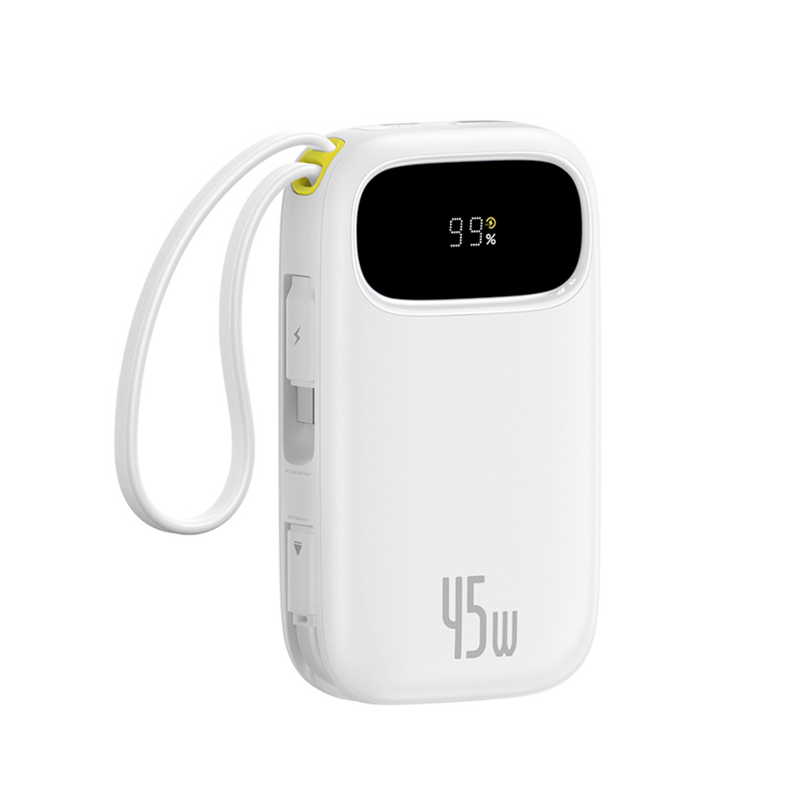 Powerbank 20000mah Usb-a Usb-c Su Ekranu Ir 2 Integruotais Laidais 45w - Baltas