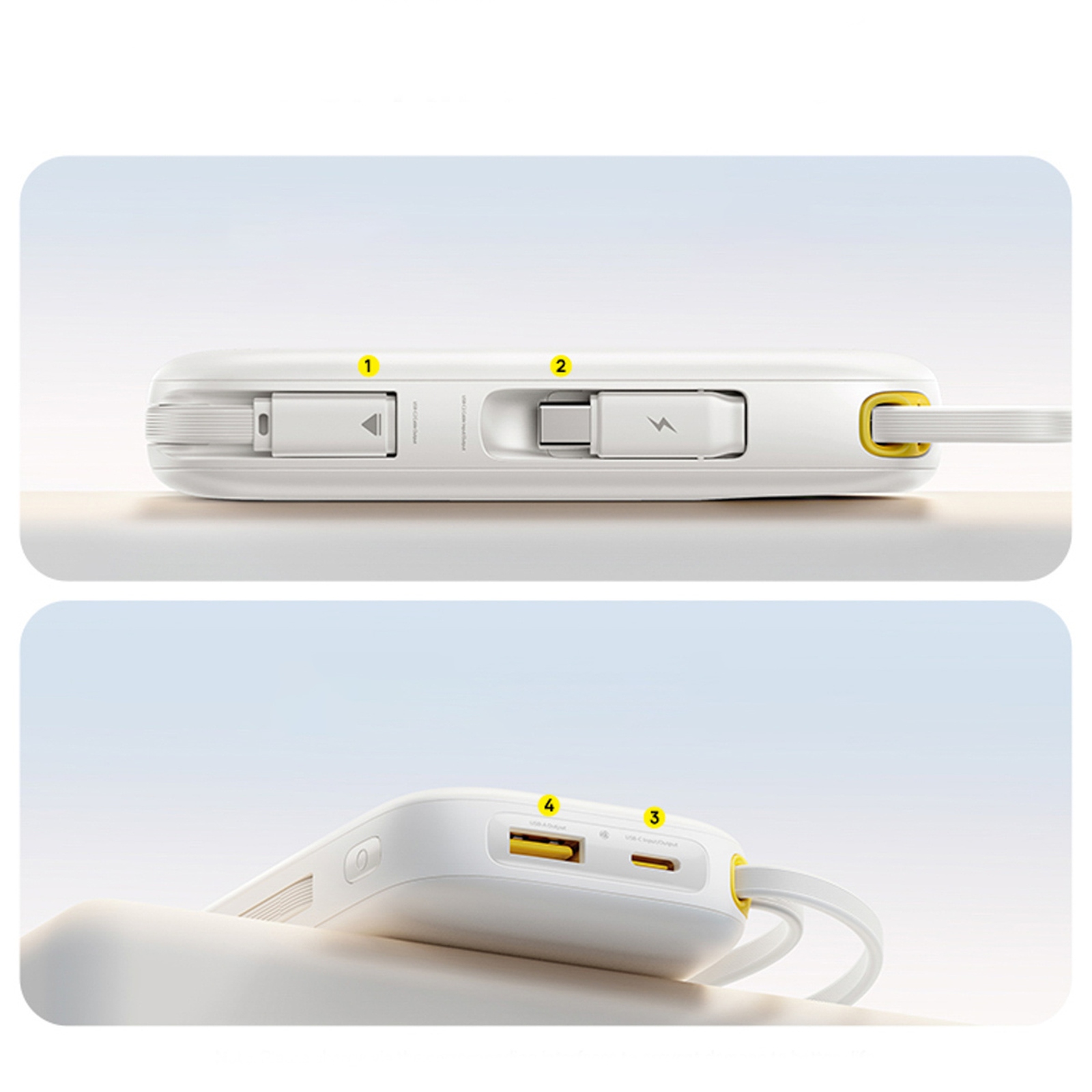 Powerbank 20000mah Usb-a Usb-c Su Ekranu Ir 2 Integruotais Laidais 45w - Baltas