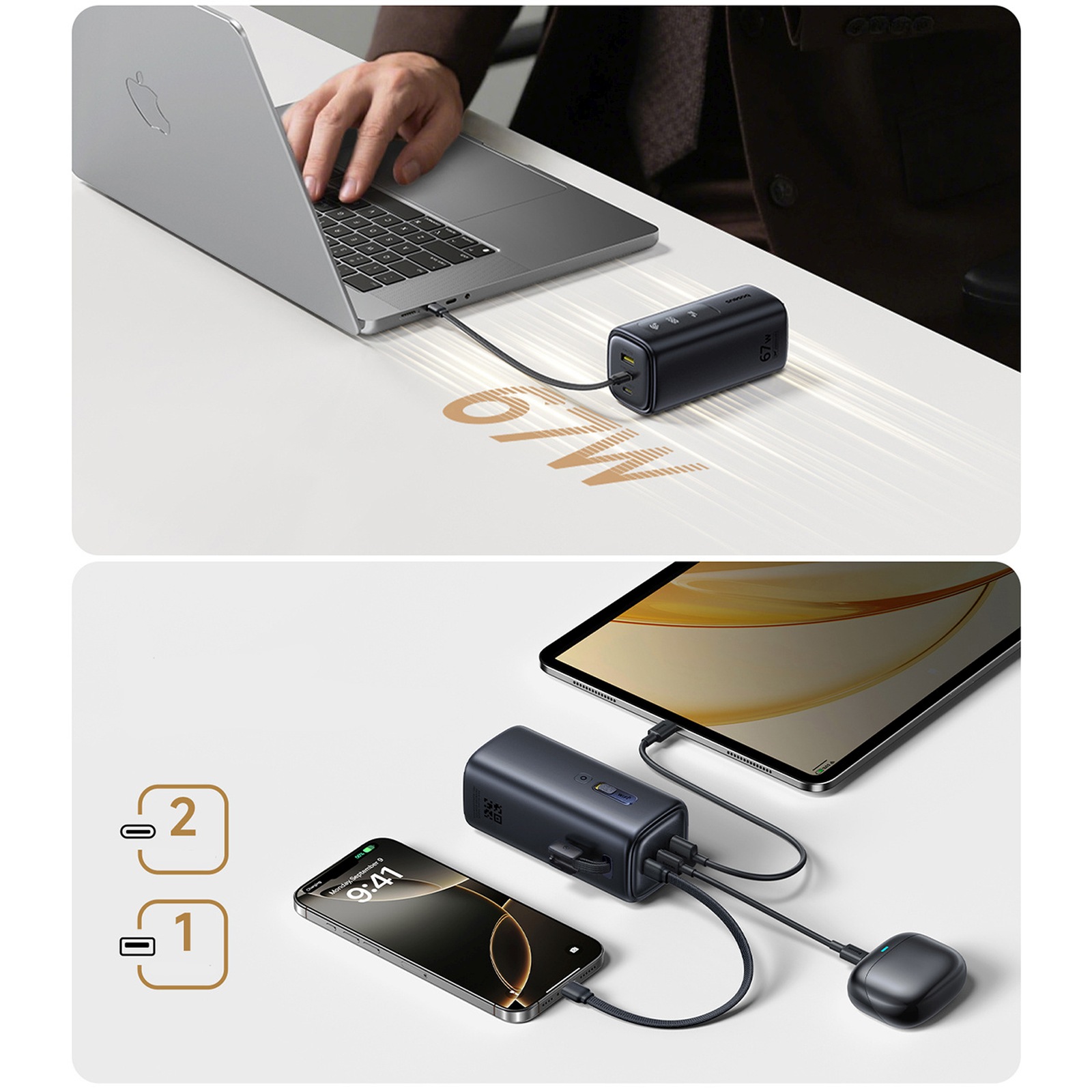 Powerbank 20000mah Usb-a Usb-c Su "wi-fi" 67w - Juodas