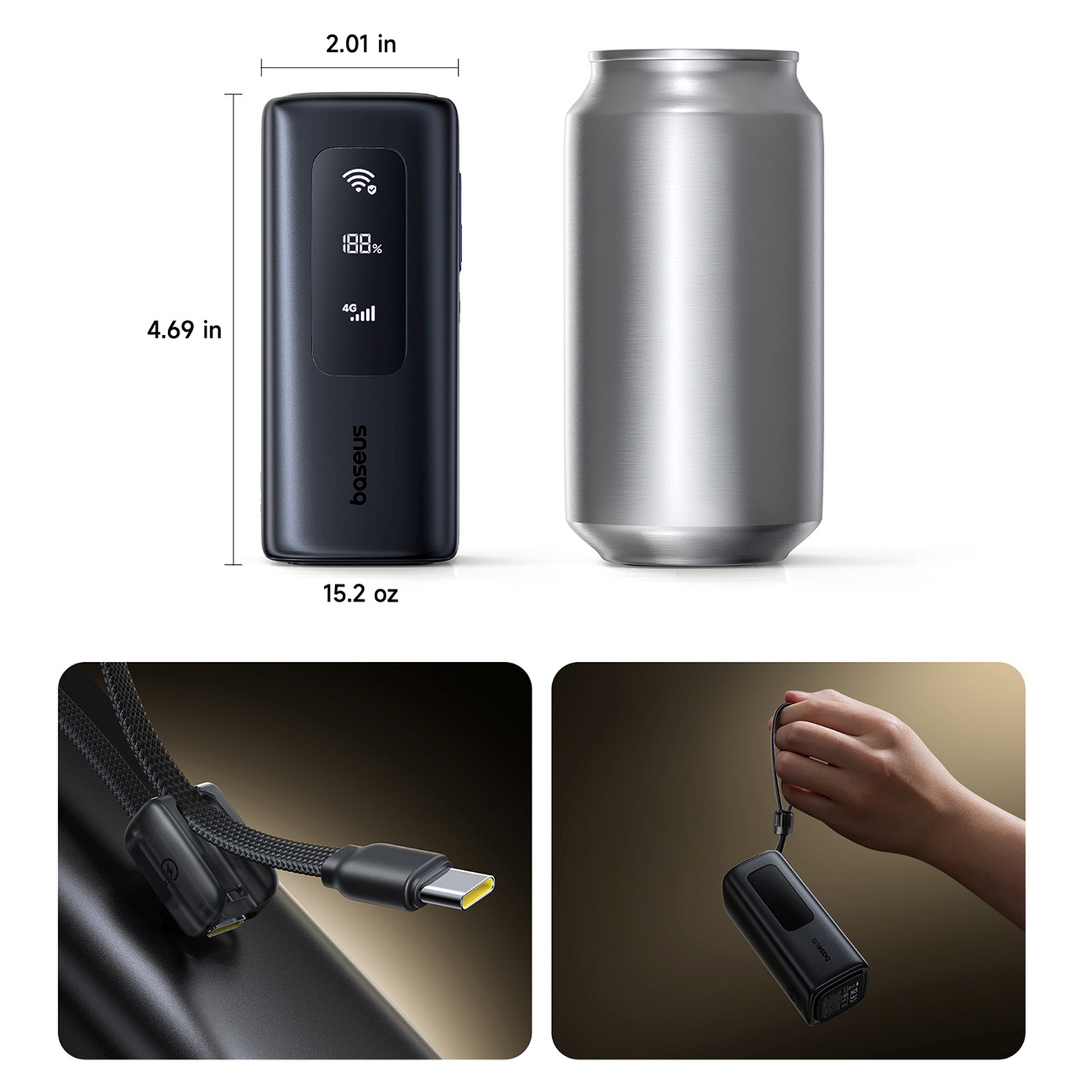 Powerbank 20000mah Usb-a Usb-c Su "wi-fi" 67w - Juodas