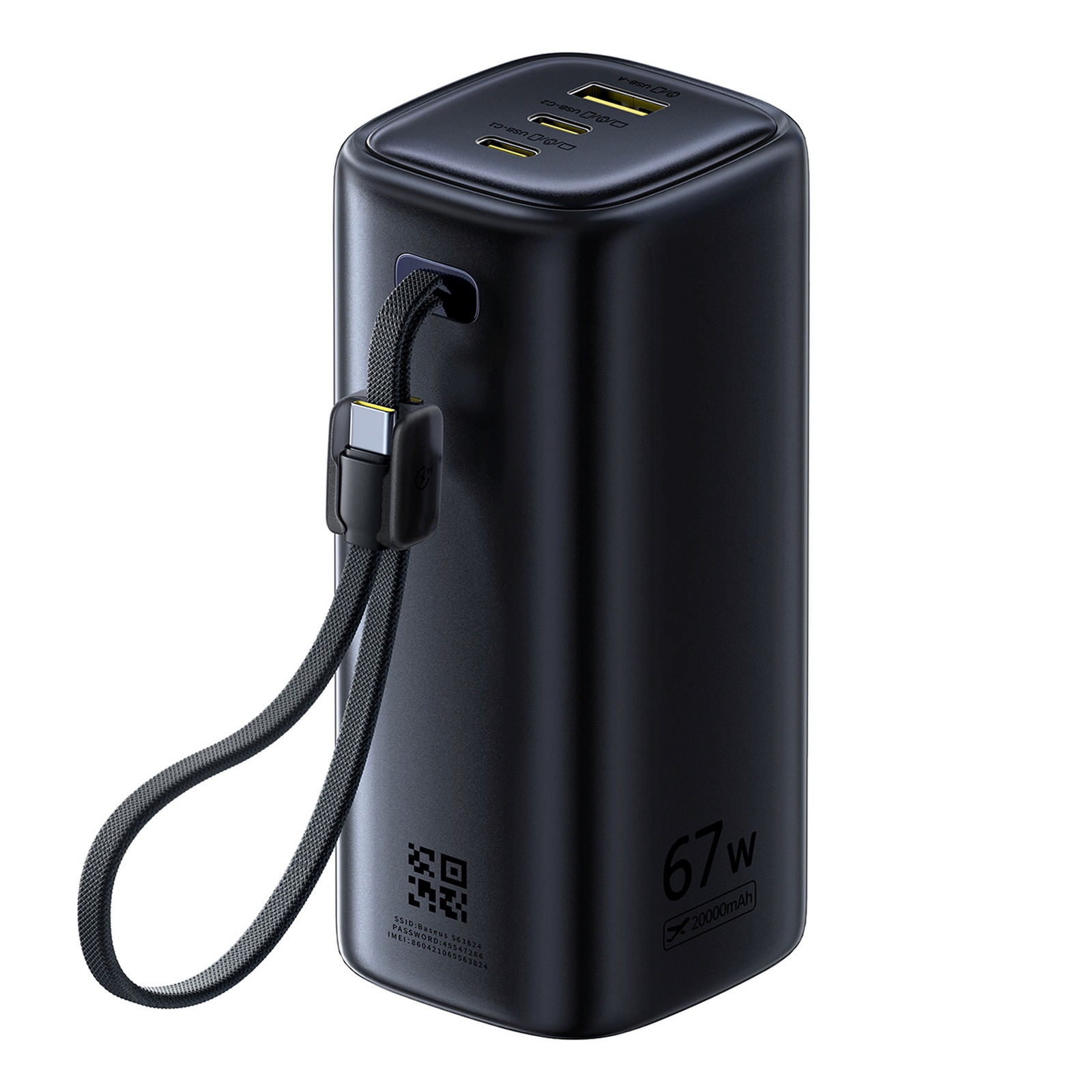 Powerbank 20000mah Usb-a Usb-c Su "wi-fi" 67w - Juodas
