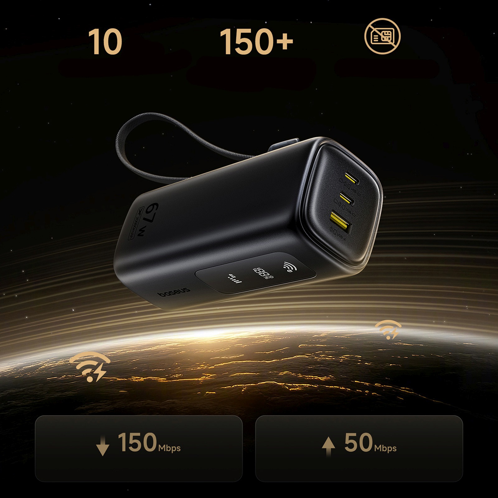 Powerbank 20000mah Usb-a Usb-c Su "wi-fi" 67w - Juodas