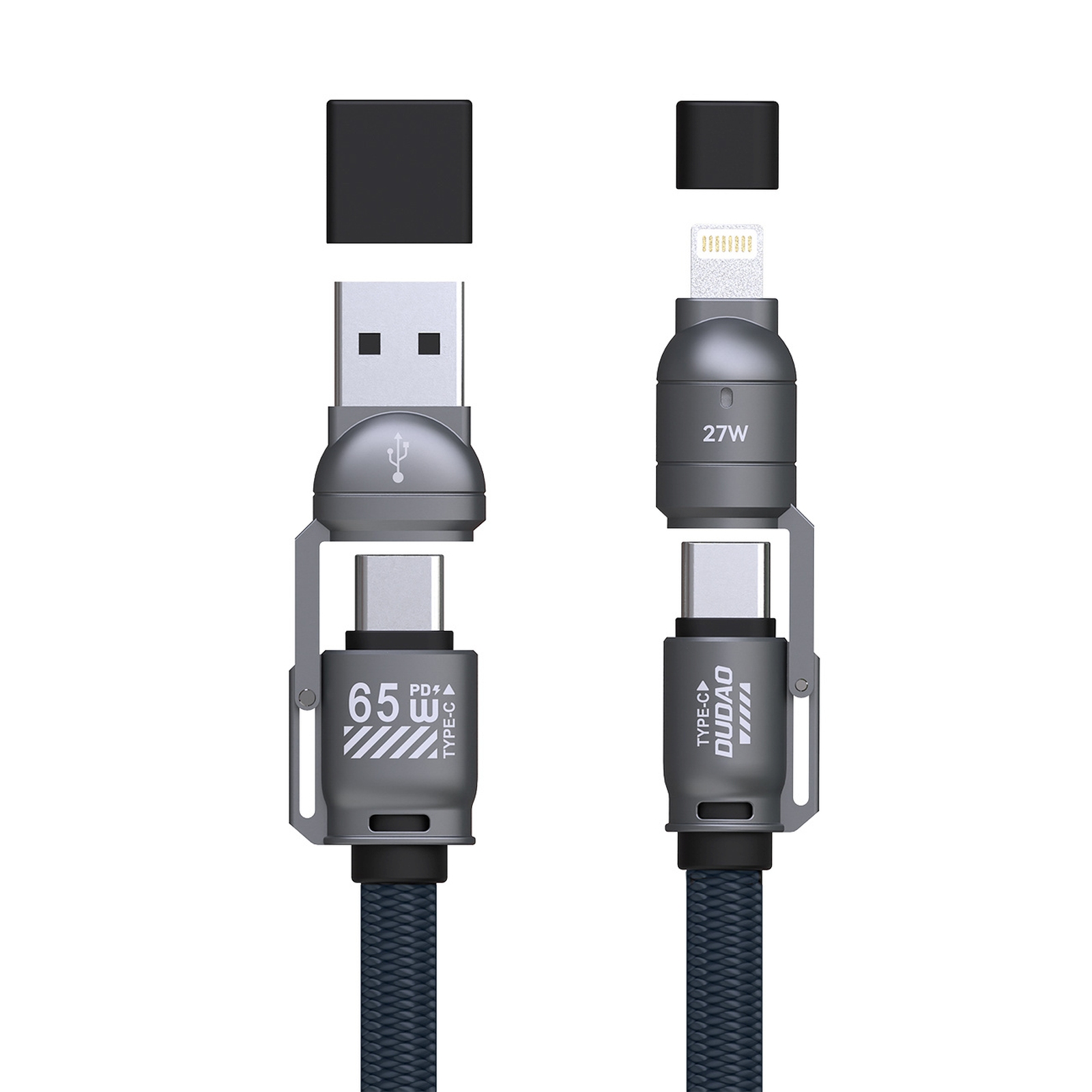 Kabelis Su Dirželiu 4in1 Usb-c Su "iphone Lightning" Usb-a Adapteriais - Mėlynas