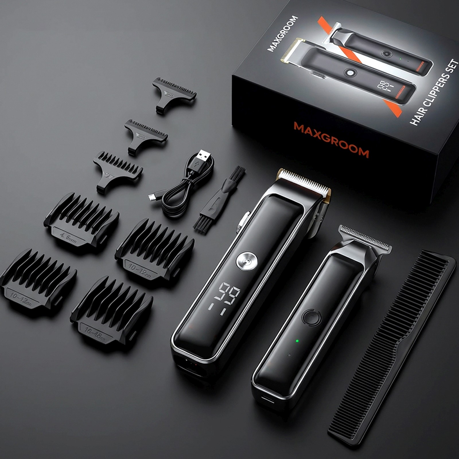 Plaukų Kirpimo Mašinėlė Su Trimeriu 7 Priedai Led Usb-c - Rinkinys