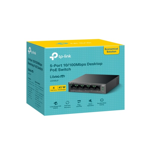 TP-Link LiteWave LS105LP 5-Port 10/100Mbps Desktop Šakotuvas su 4-Port PoE
