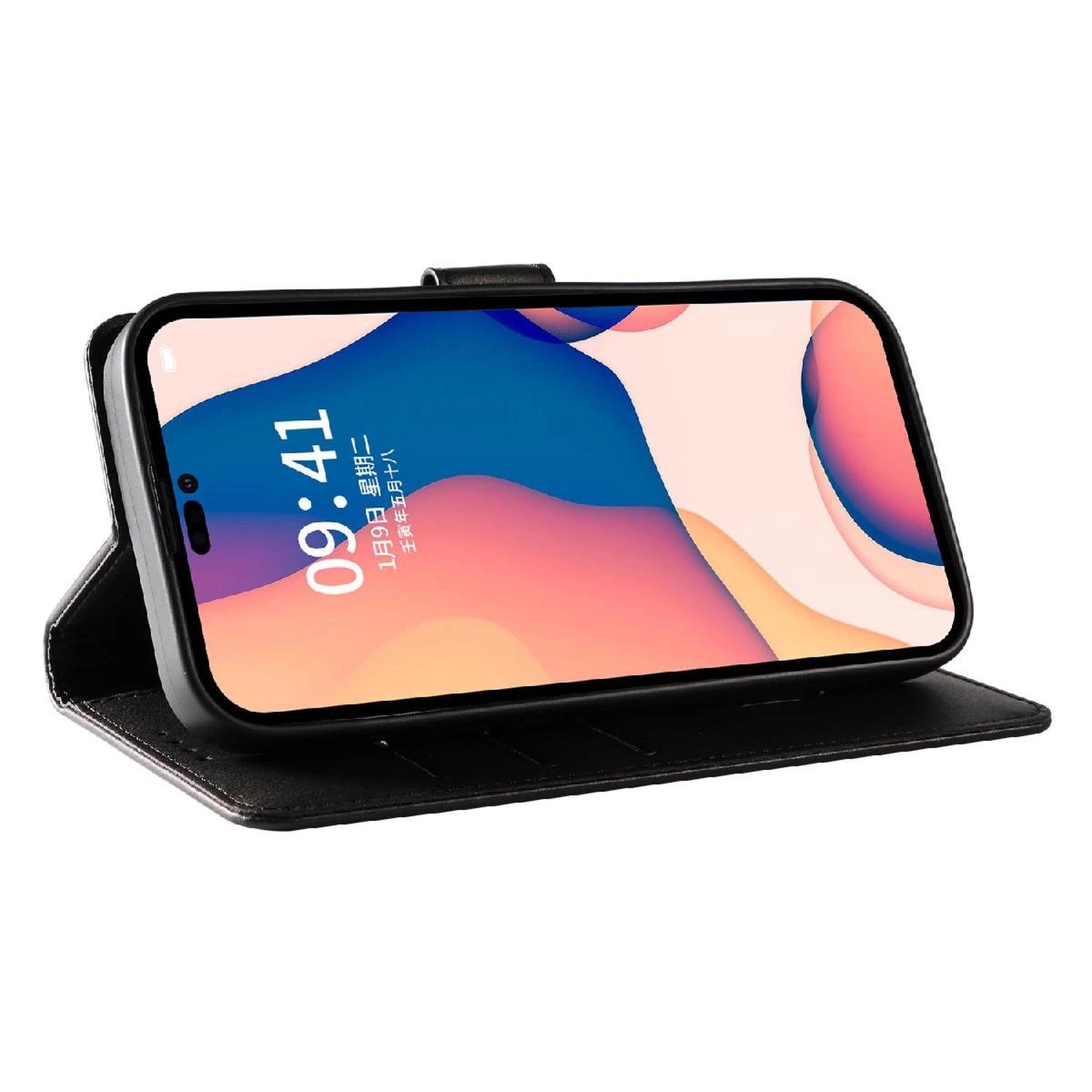 „iphone 16“ Odinis Dėklas „leather Book Case“ – Juodas