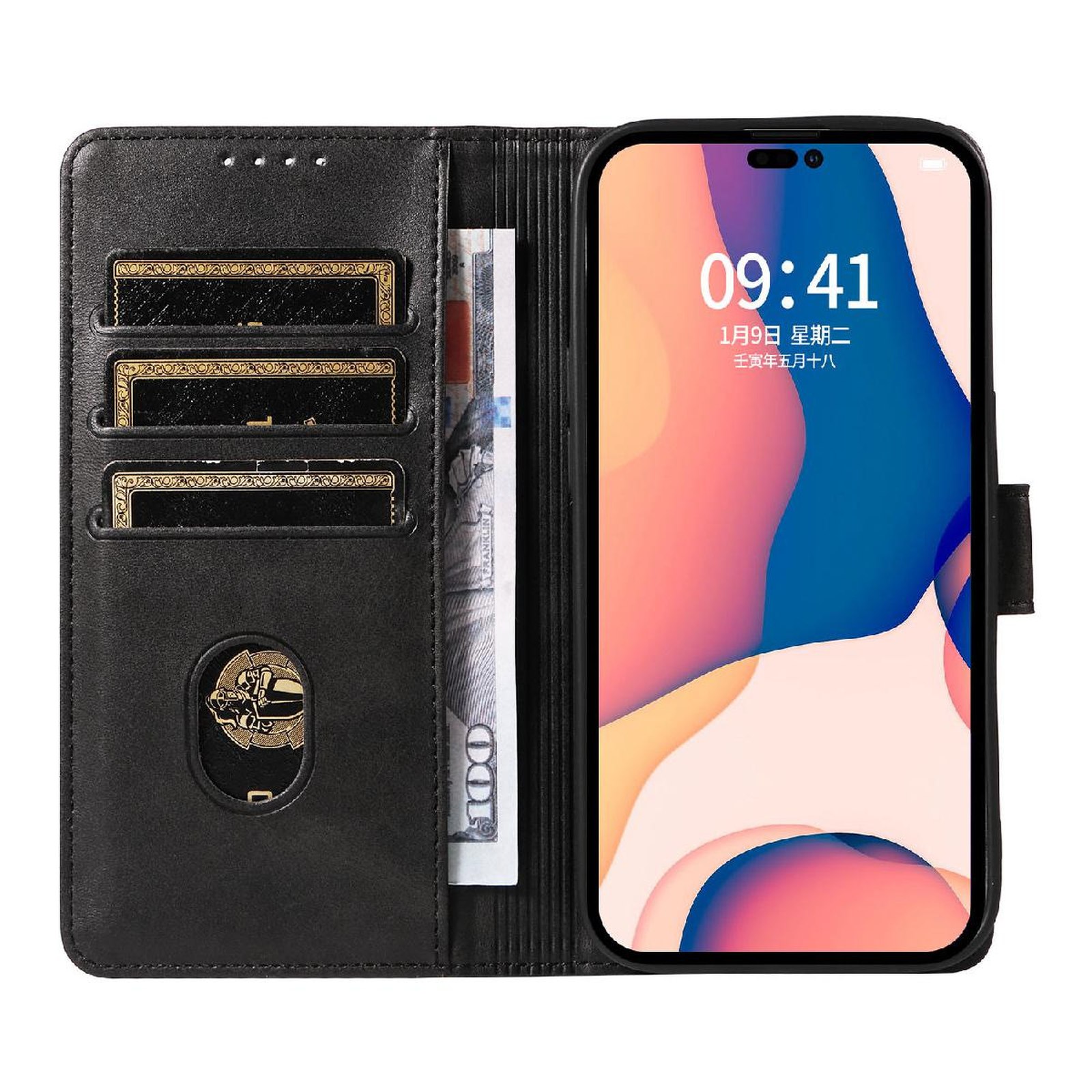 „iphone 16 Pro“ Odinis Dėklas „leather Book Case“ – Juodas