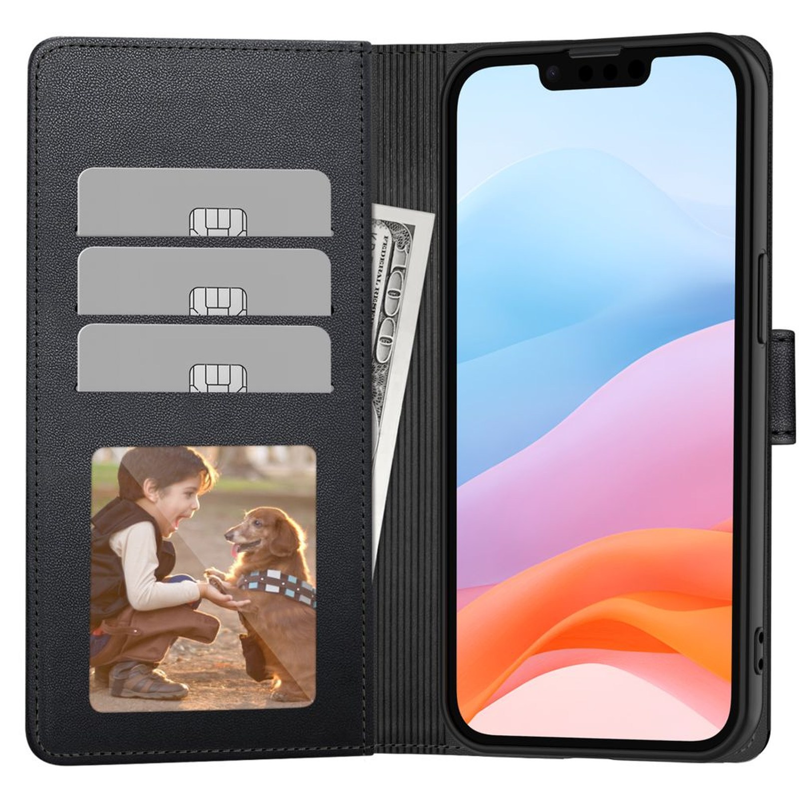 „iphone 16e / 17e Wallet“ Dėklas – Matinis Juodas